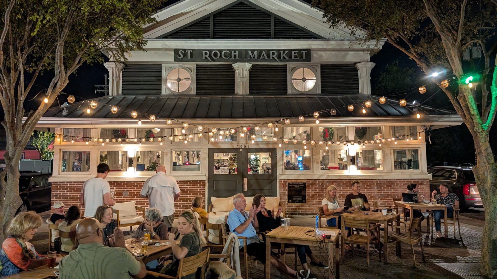 St. Roch Market patio at night